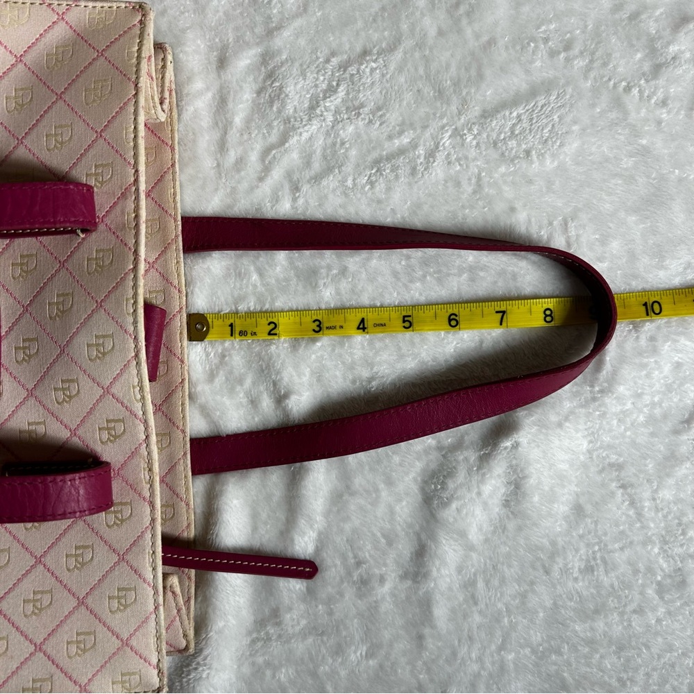 Dooney & Bourke Cream and Pink DB Monogram Tote Pink Leather Trim - Picture 15 of 16